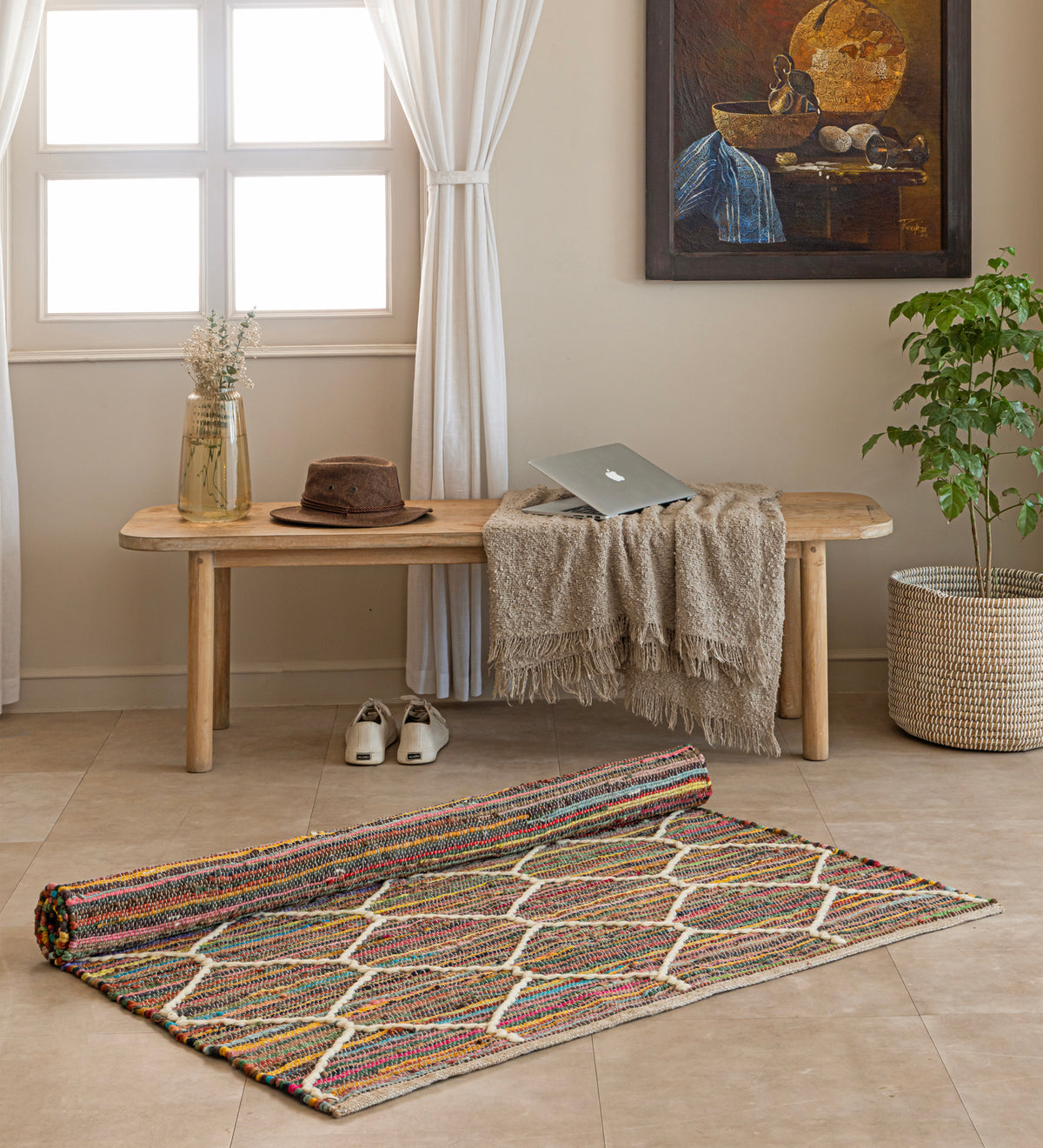 TISHA Multicolor Geometric Hand Woven Jute Dhurrie Rug (6 ft x 4 ft)