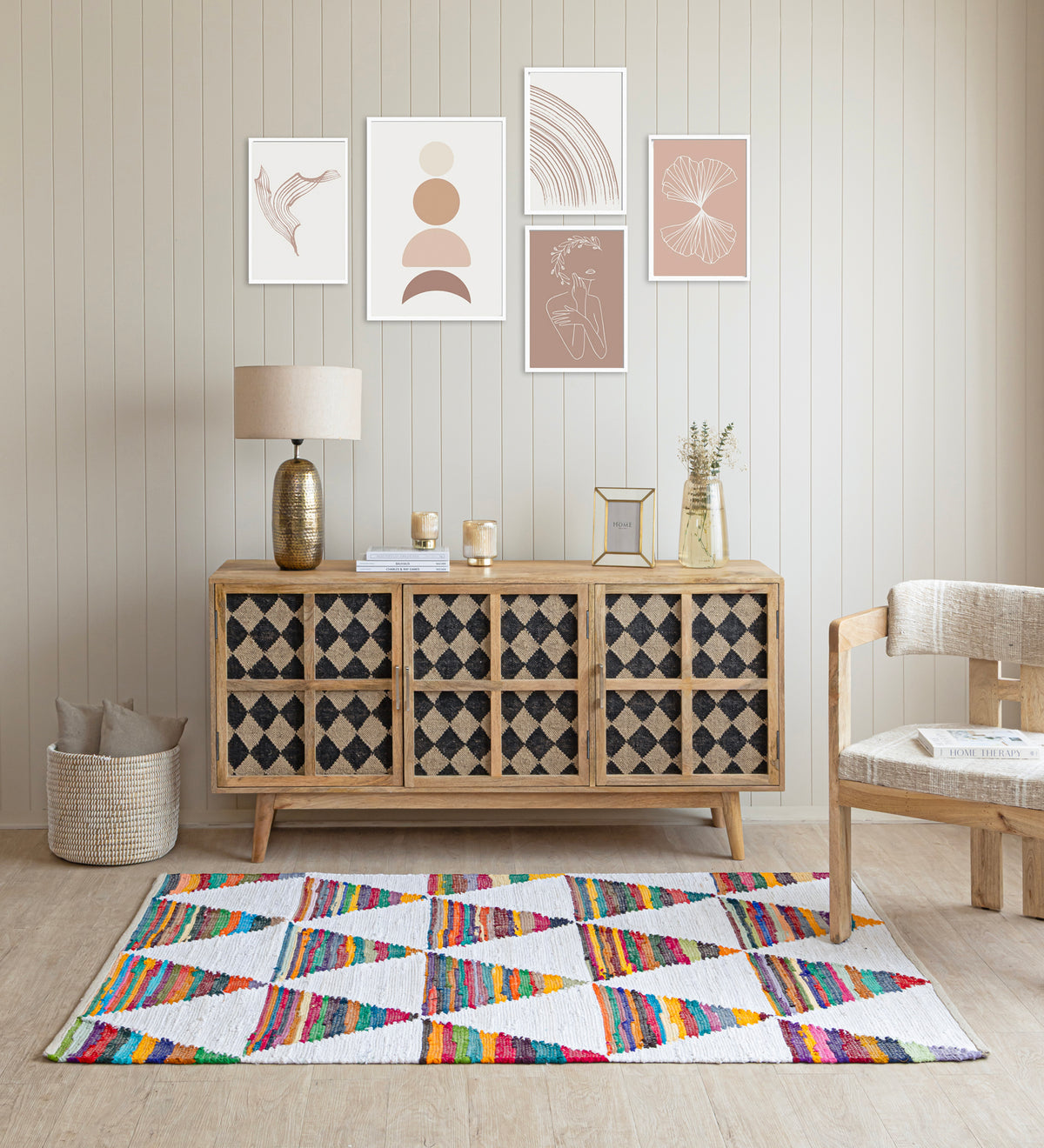 NILA White Geometric Hand Woven Cotton Dhurrie Rug (6 ft x 4 ft)