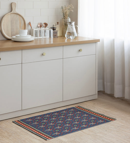 YUVIKA Multicolor Geometric Hand Woven Cotton Dhurrie Rug (3 ft x 2 ft)