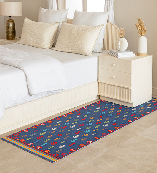 ROMI Blue Traditional Hand Woven Cotton Dhurrie Runner Rug (6 ft x 2 ft)