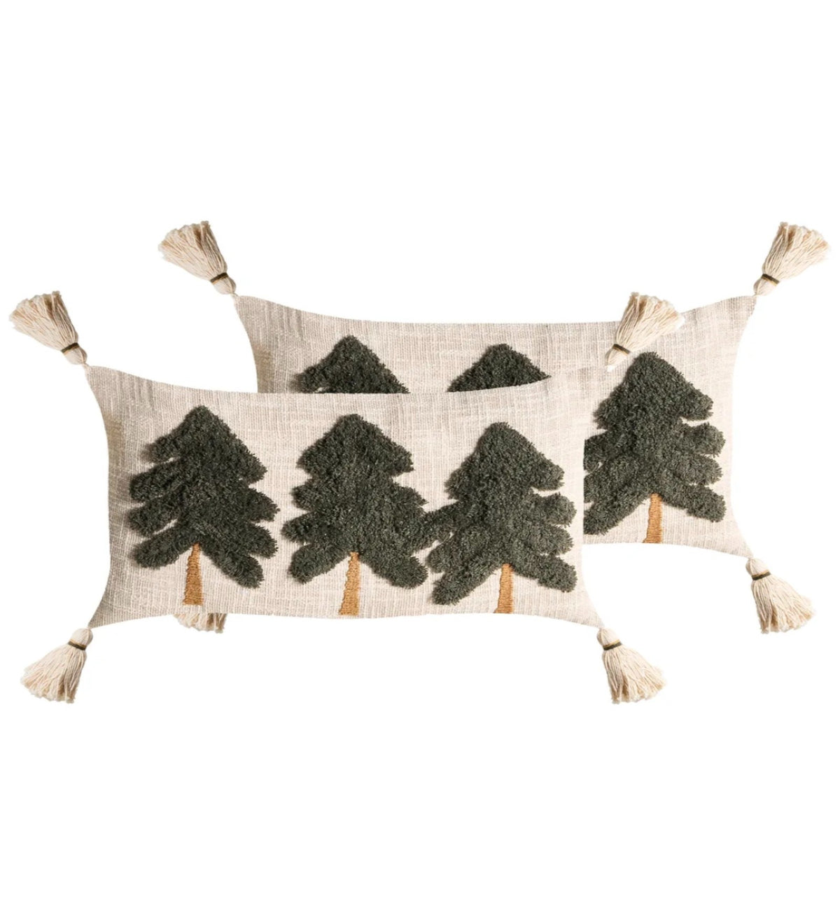 NOEL - Tufted Christmas Tree Lumbar Cushion Covers Set of 2 (20x12) | Festive Home Decor