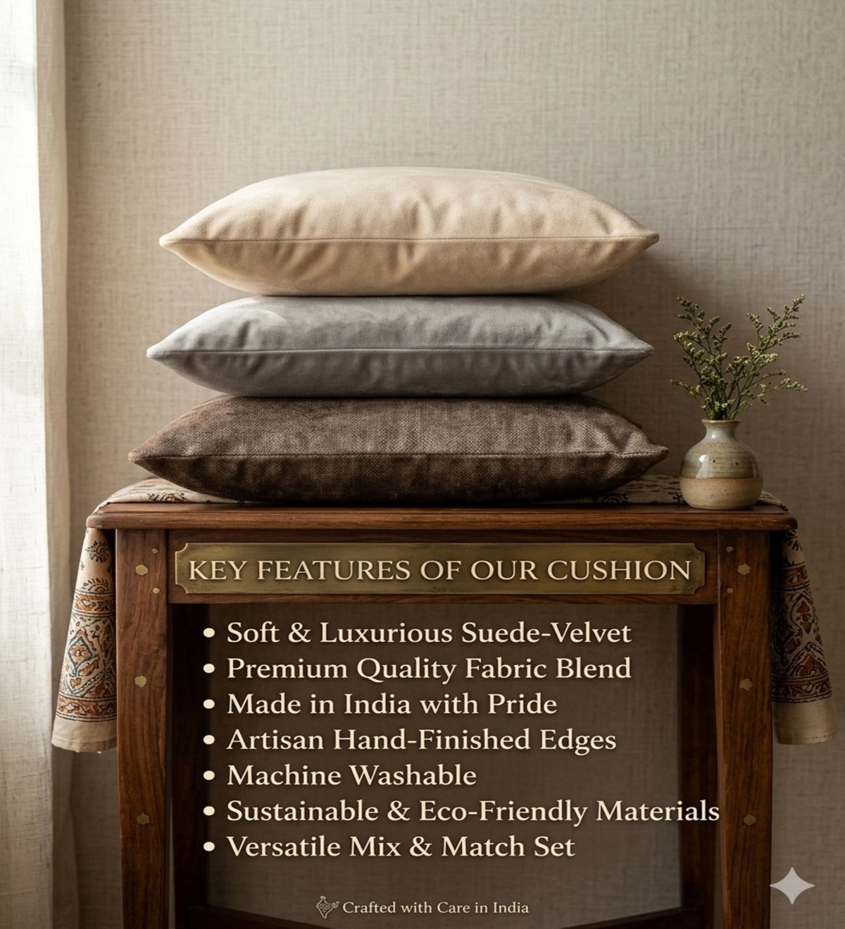 ARIA - Modern Solid Cushion Covers Set of 3 (18x18) | Minimal Home Decor