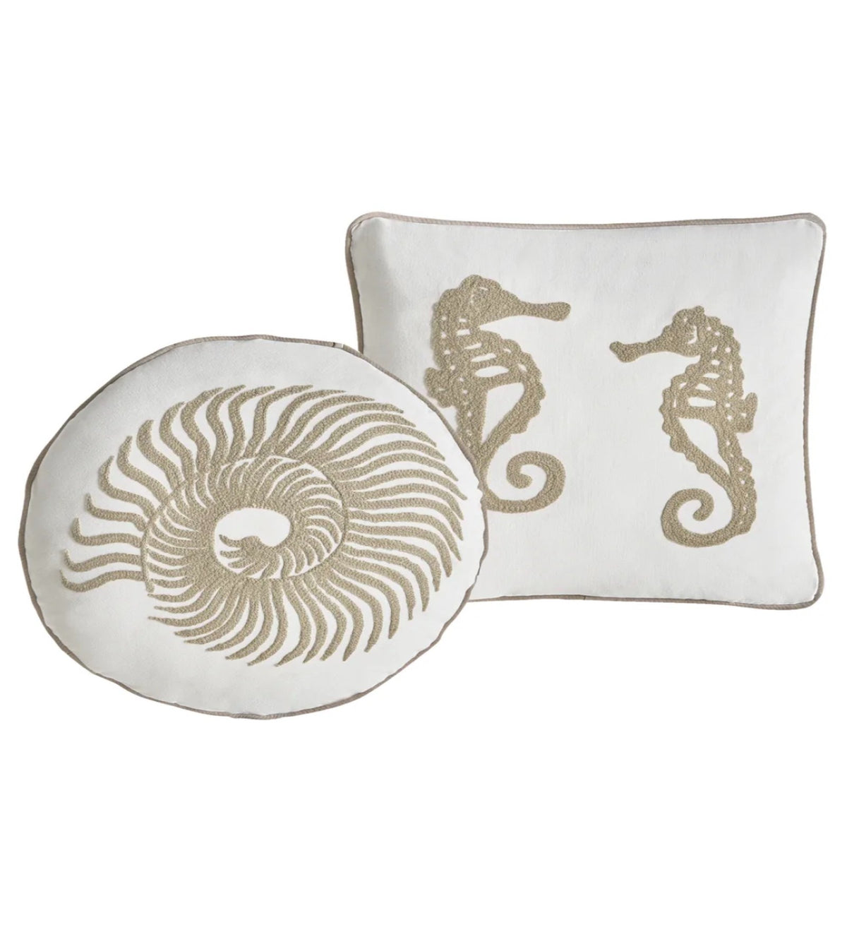 SHELLA - Embroidered Seashell Cushion Covers Set of 2 (18x18) | Coastal Home Decor