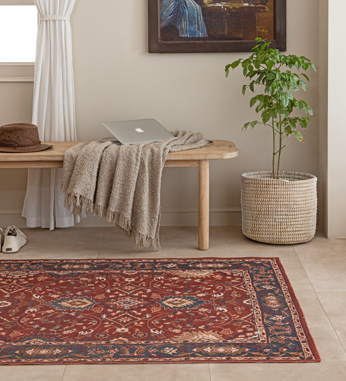 AROHAN Maroon Geometric Hand Woven Cotton Dhurrie Rug (6 ft x 4 ft)