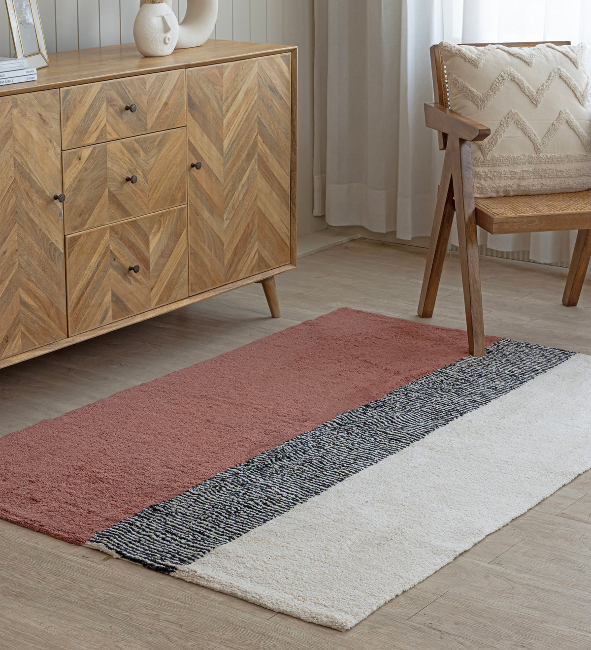 TANVI Maroon Geometric Hand Woven Cotton Dhurrie Rug (6 ft x 4 ft)