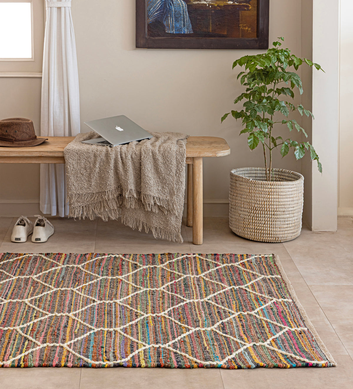 TISHA Multicolor Geometric Hand Woven Jute Dhurrie Rug (6 ft x 4 ft)