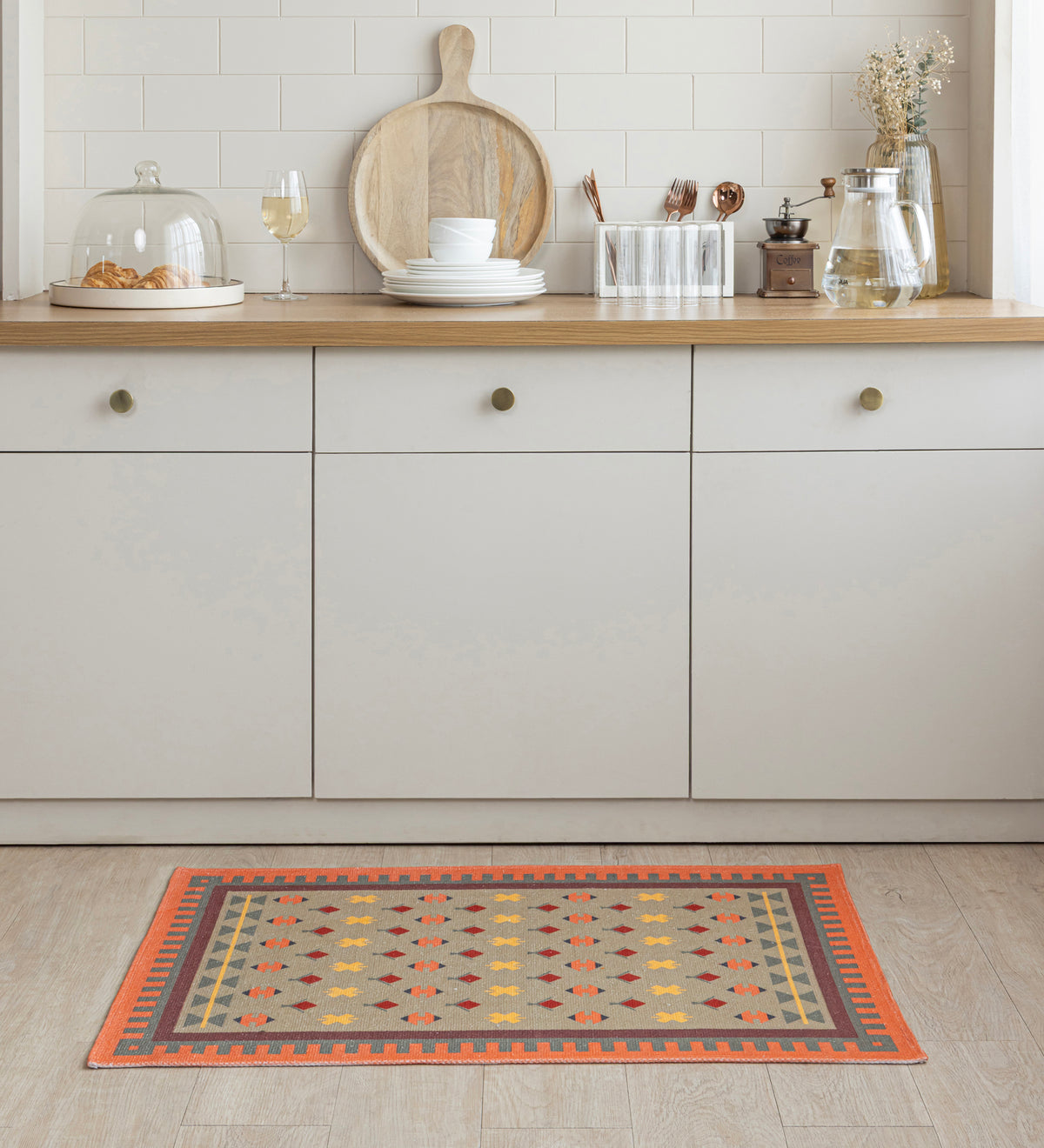 AABHA Multicolor Geometric Hand Woven Cotton Dhurrie Rug (3 ft x 2 ft)