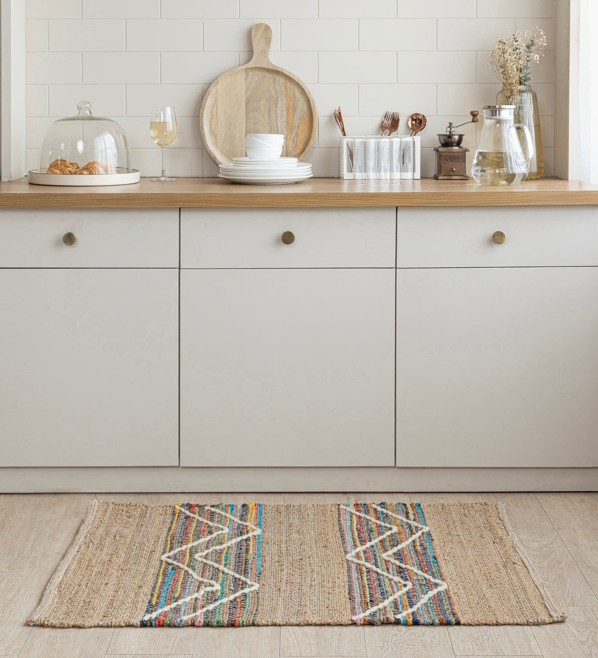 URVI Brown Geometric Hand Woven Jute Dhurrie Rug (3 ft x 2 ft)