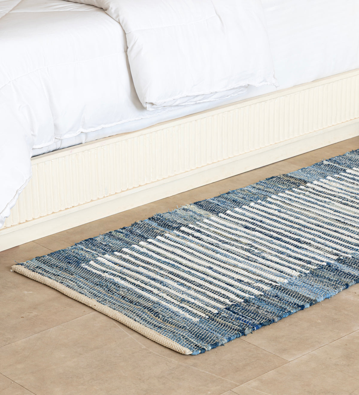 NEEL Navy Traditional Hand Woven Cotton Dhurrie Runner Rug (6 ft x 2 ft)