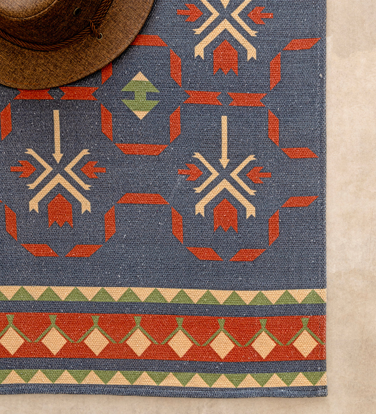 MIRA Blue Geometric Hand Woven Cotton Dhurrie Rug (6 ft x 4 ft)