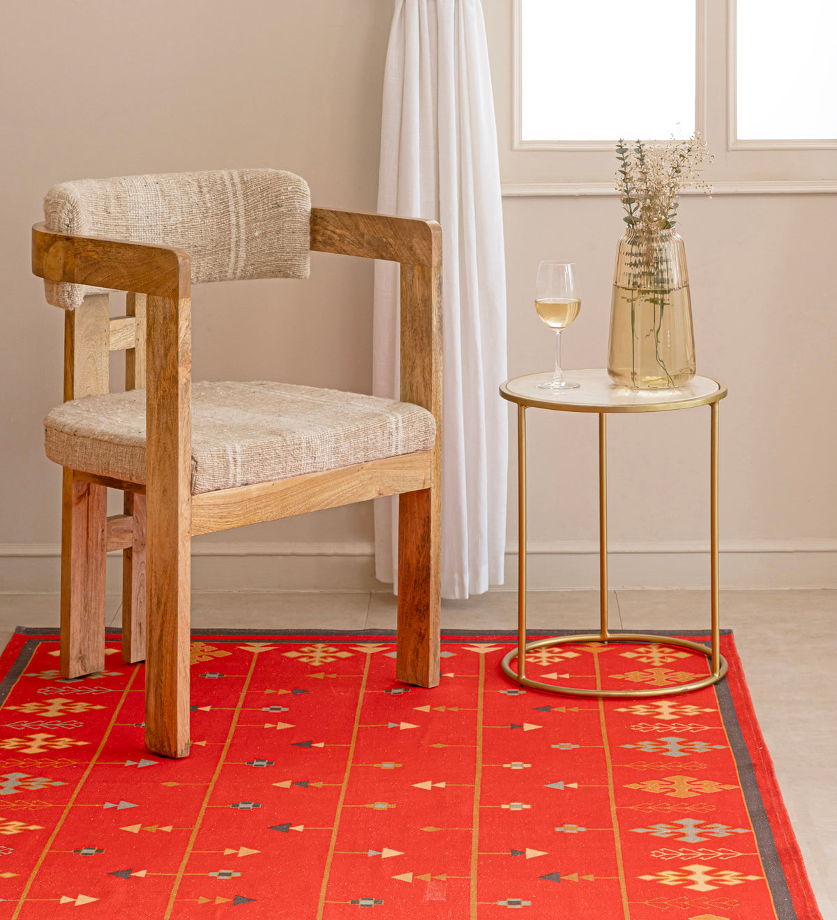 AAROH Maroon Geometric Hand Woven Cotton Dhurrie Rug (6 ft x 4 ft)