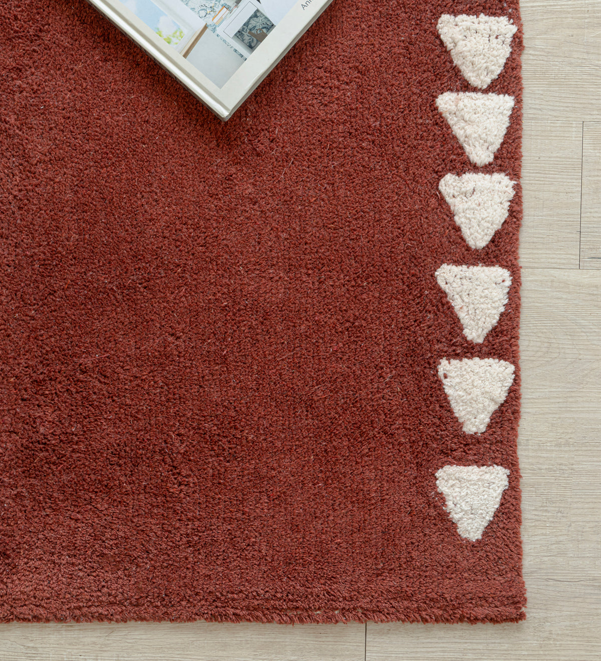 RUHI Maroon Geometric Hand Woven Cotton Dhurrie Rug (6 ft x 4 ft)