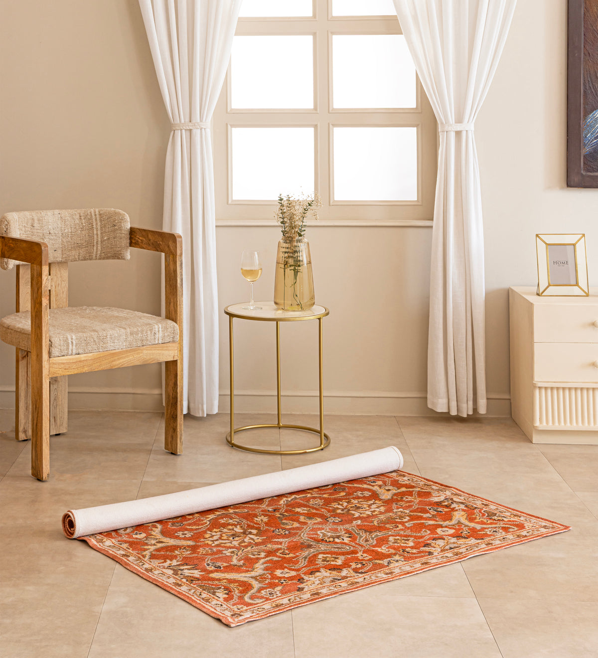 VEDA Red Geometric Hand Woven Cotton Dhurrie Rug (5 ft x 3 ft)
