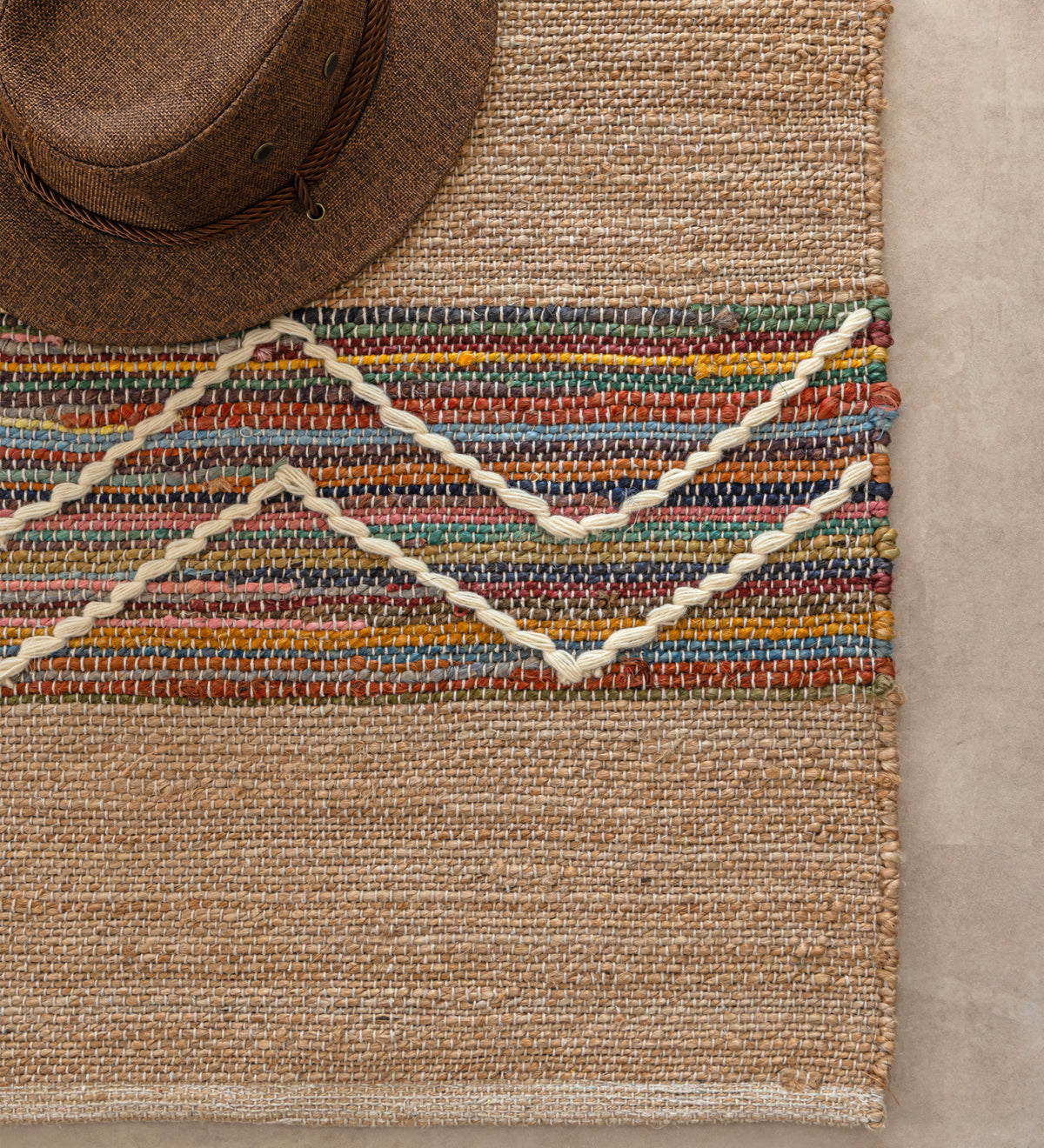 VARA Multicolor Geometric Hand Woven Jute Dhurrie Rug (5 ft x 3 ft)