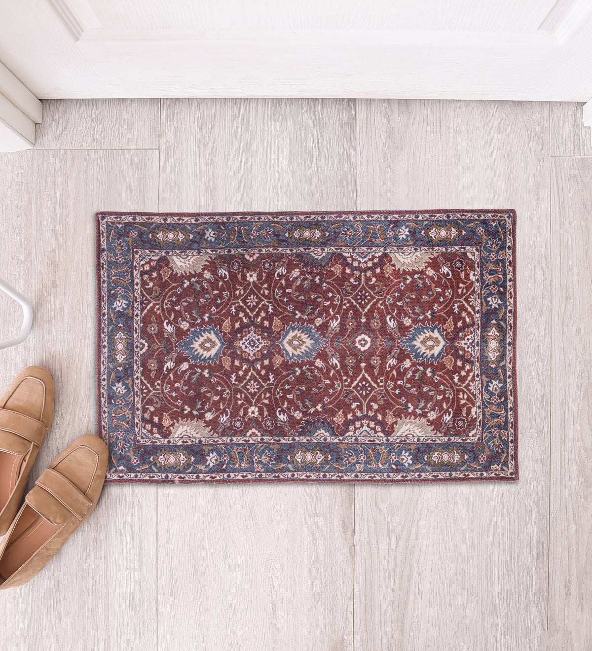 SHAAN Maroon Geometric Hand Woven Cotton Dhurrie Rug (3 ft x 2 ft)