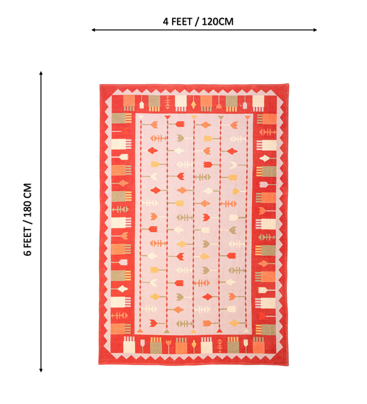 NIVA Pink Geometric Hand Woven Cotton Dhurrie Rug (6 ft x 4 ft)