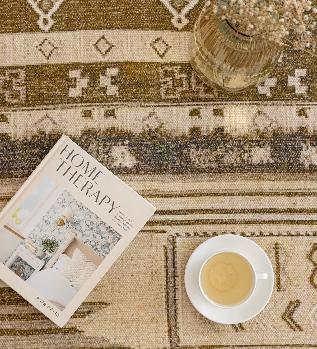 RIYA Green Geometric Hand Woven Cotton Dhurrie Rug (6 ft x 4 ft)