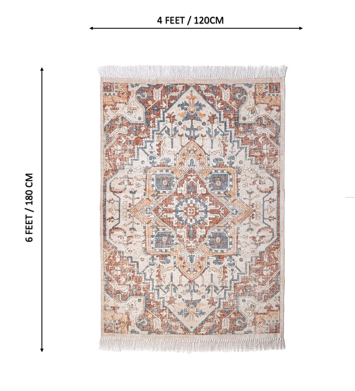 VANYA Beige Geometric Hand Woven Cotton Dhurrie Rug (6 ft x 4 ft)