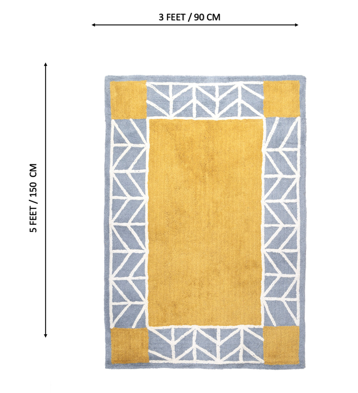 EKA Yellow Geometric Hand Woven Cotton Dhurrie Rug (6 ft x 4 ft)