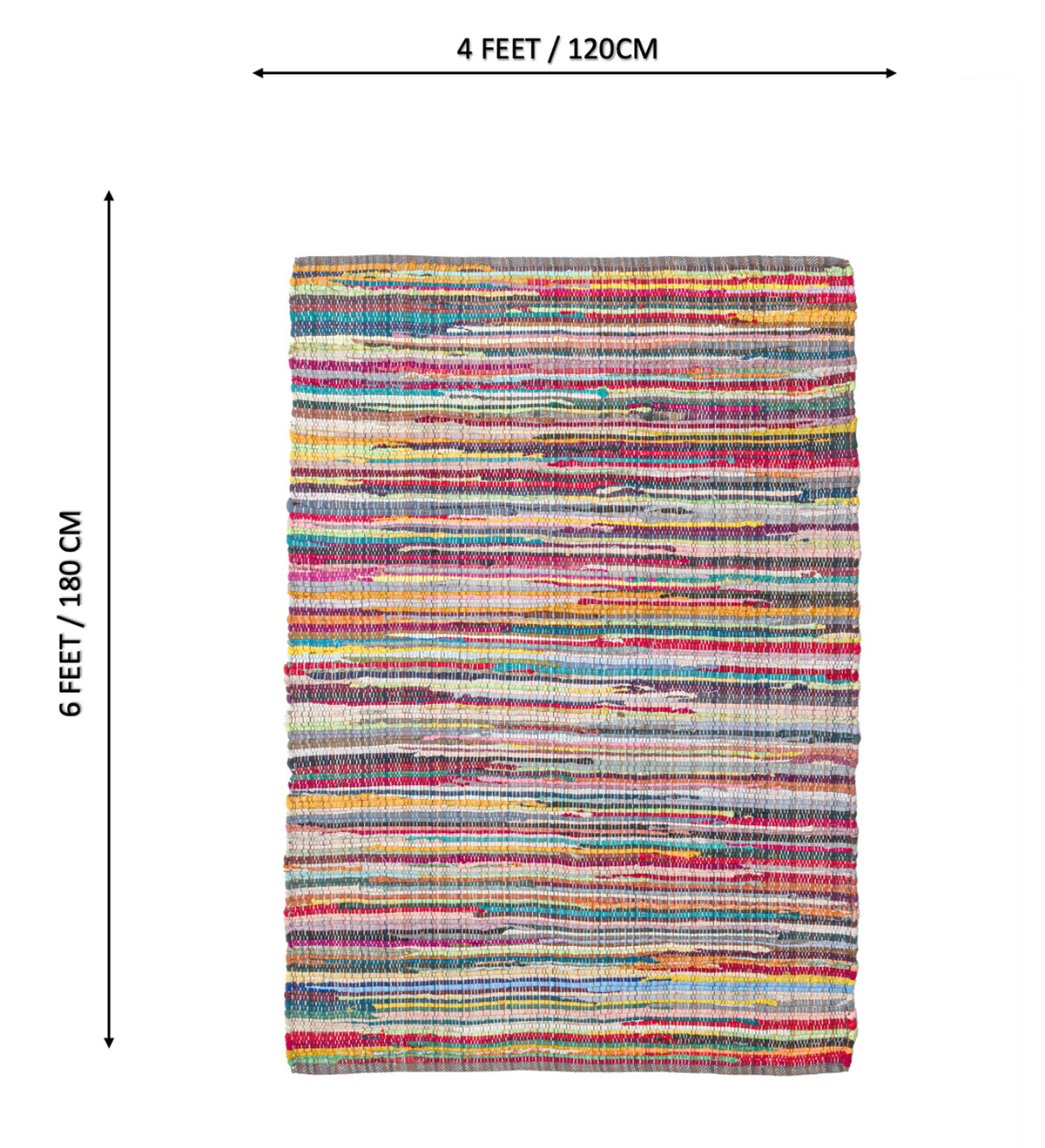 NAIRA Multicolor Striped Hand Woven Cotton Dhurrie Rug (6 ft x 4 ft)