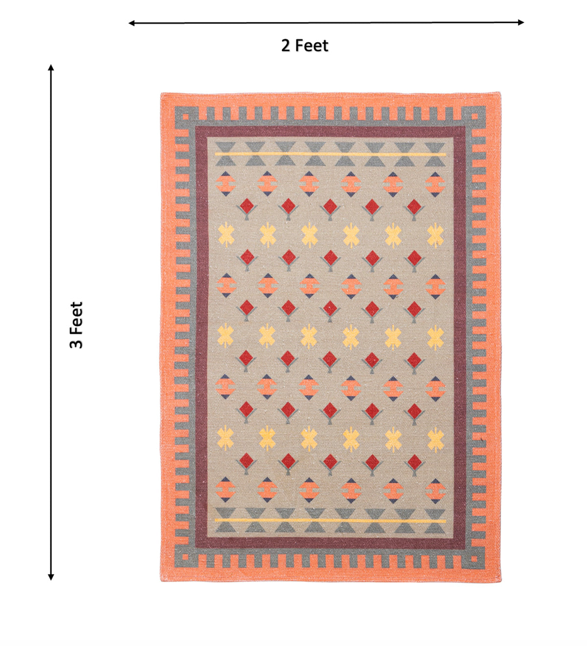 AABHA Multicolor Geometric Hand Woven Cotton Dhurrie Rug (3 ft x 2 ft)