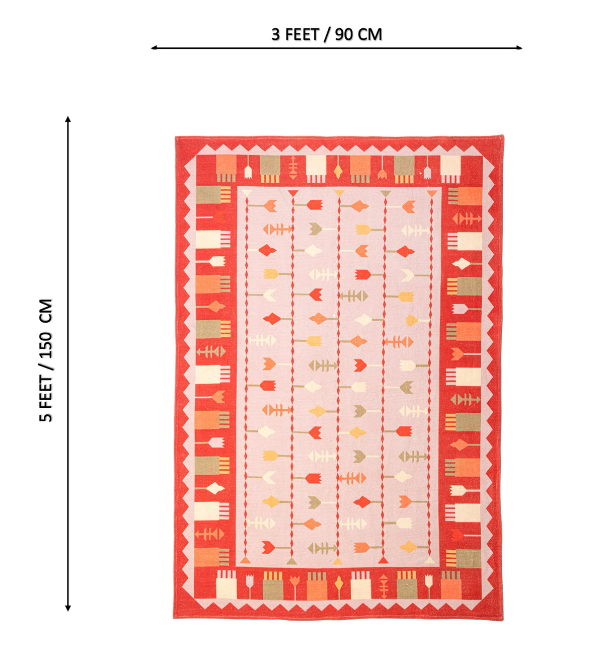 KAVYA Pink Geometric Hand Woven Cotton Dhurrie Rug (5 ft x 3 ft)