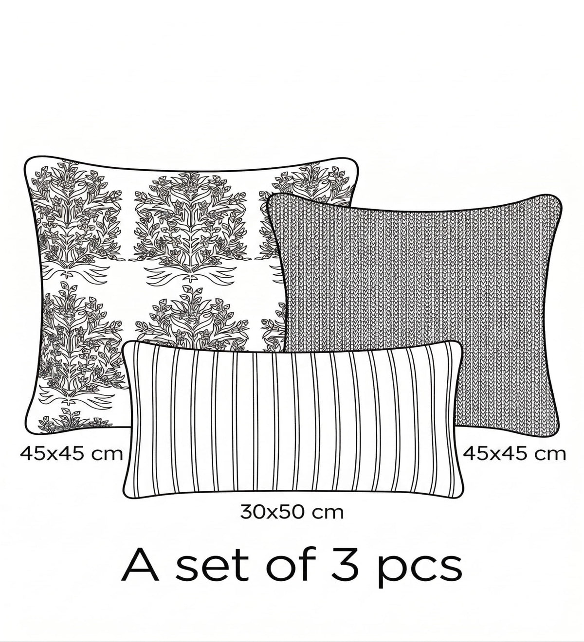 ROMAN - Block Printed Roman Cushion Covers Set of 3 (18x18) | Ethnic Home Decor
