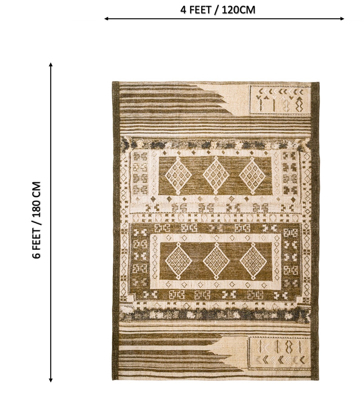 RIYA Green Geometric Hand Woven Cotton Dhurrie Rug (6 ft x 4 ft)