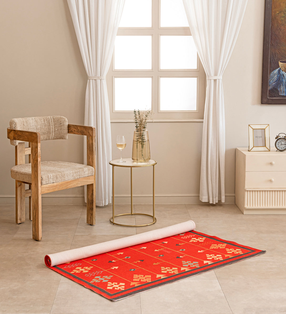RANGREZ Maroon Traditional Hand Woven Cotton Dhurrie Rug (5 ft x 3 ft)