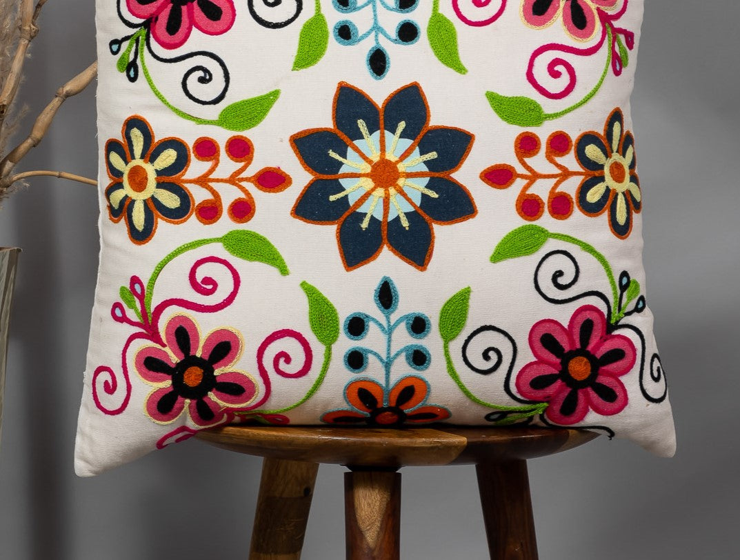 BAHRAICH - Floral Embroidered Cushion Cover