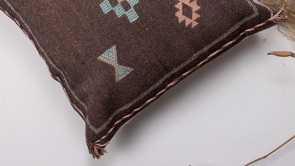 Brown Silk Embrodiery Digital Cushion Cover