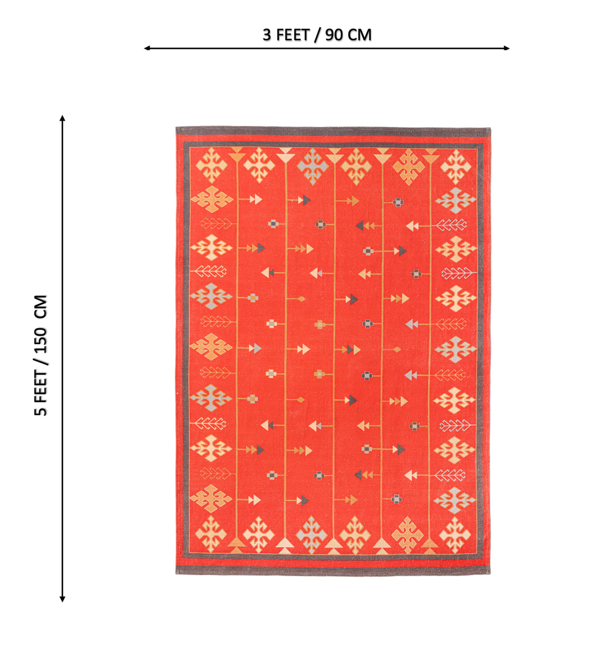 RANGREZ Maroon Traditional Hand Woven Cotton Dhurrie Rug (5 ft x 3 ft)