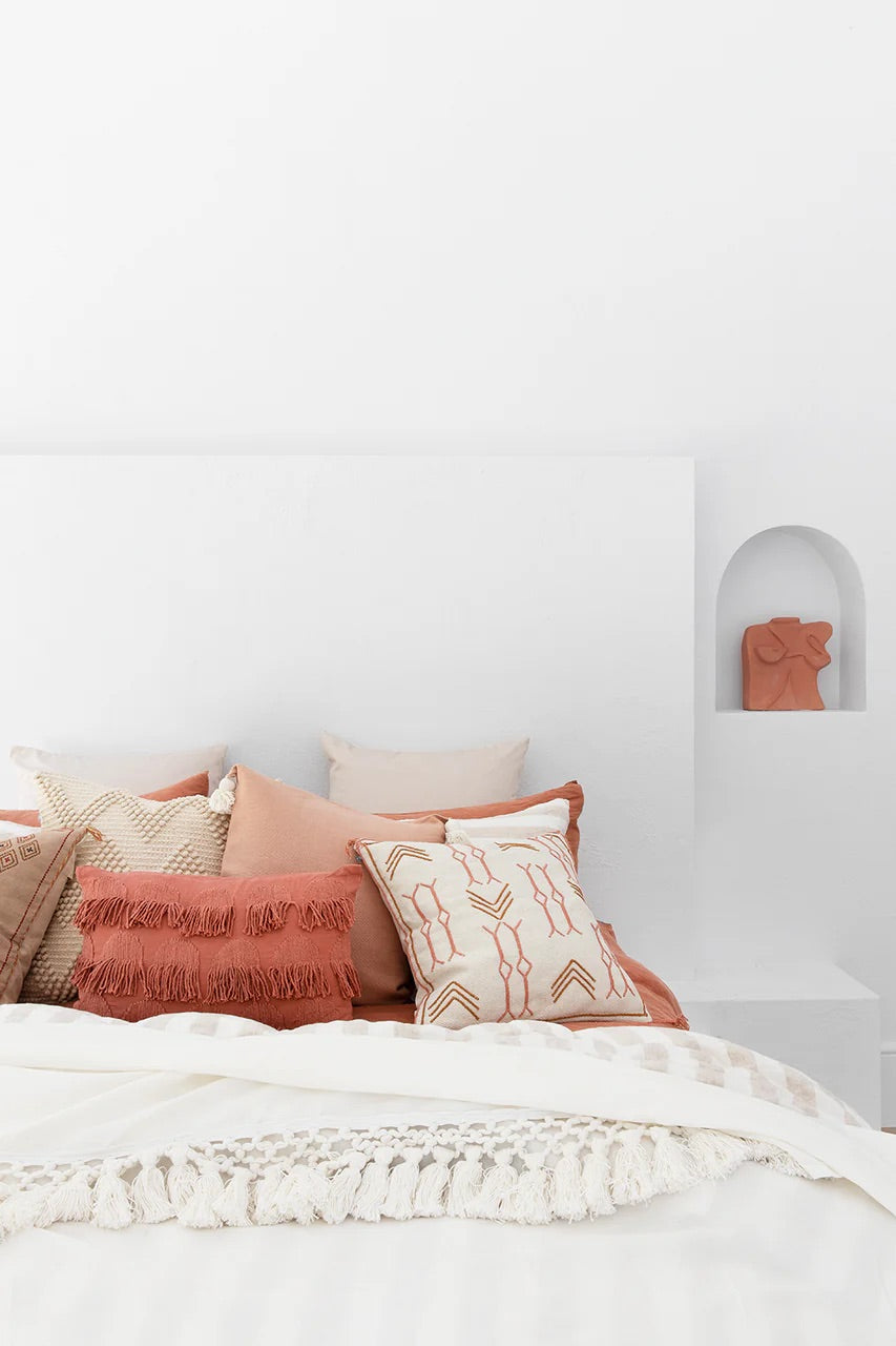 WHITE - Boho Chic Embroidered Cushion Cover