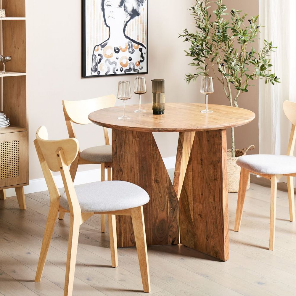 Round Accacia Wood Dining Table ⌀ 100 cm Light ARRAN
