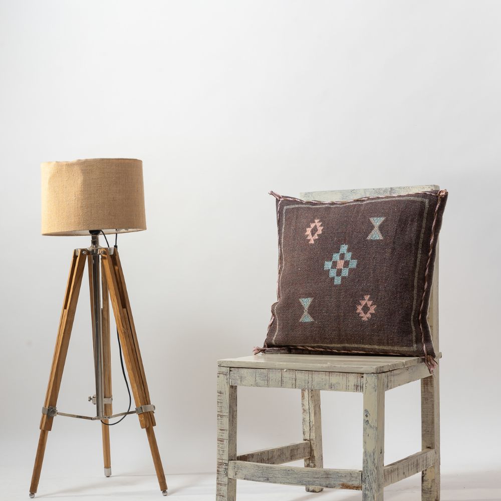 Brown Silk Embrodiery Digital Cushion Cover
