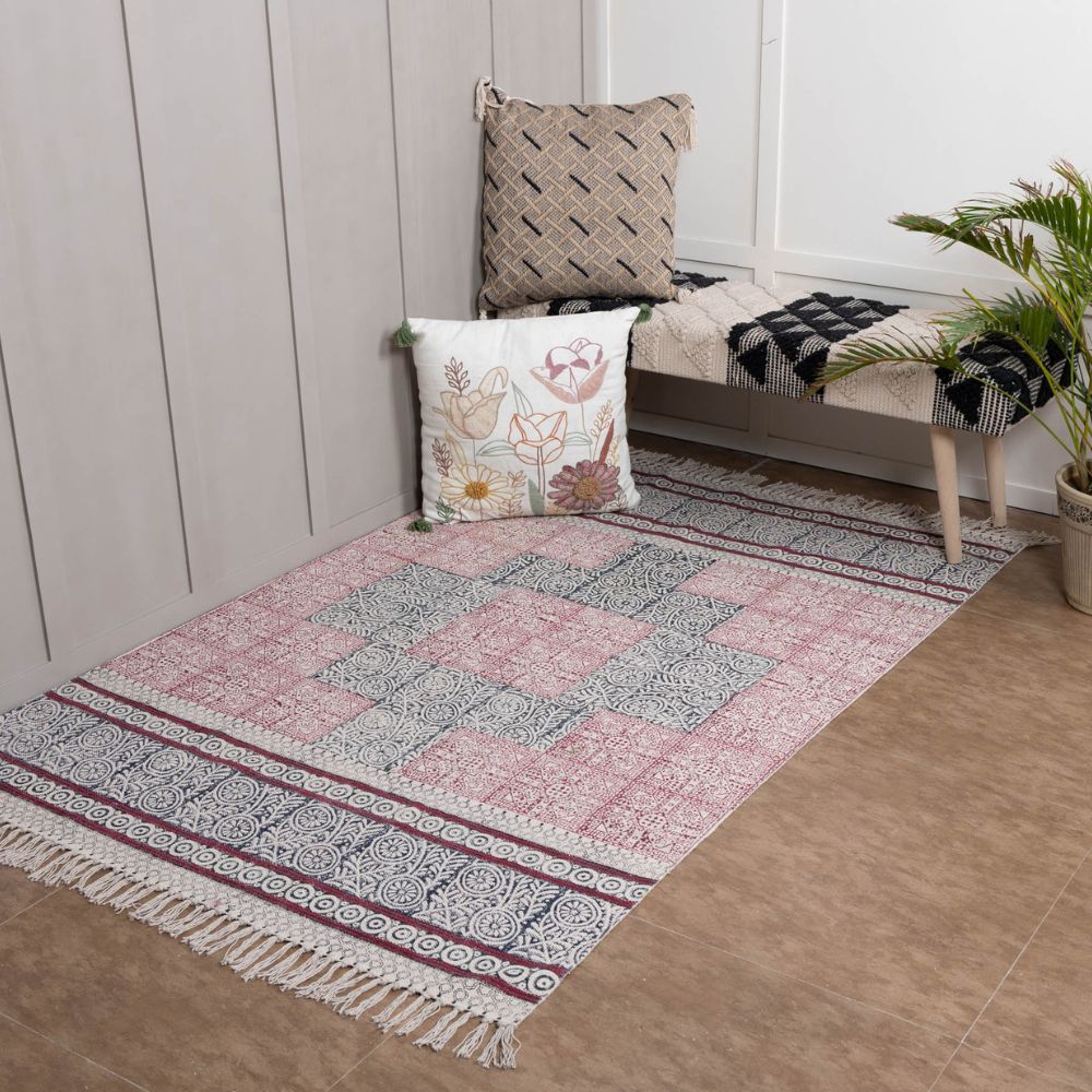 GEBZE - Hand Block Printed Cotton Rug