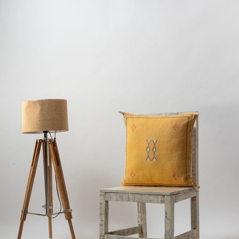 Yellow Silk Embrodiery Digita Cushion Cover