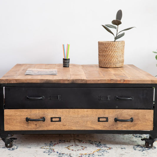 STANTON Industrial Acacia Wood Coffee Table