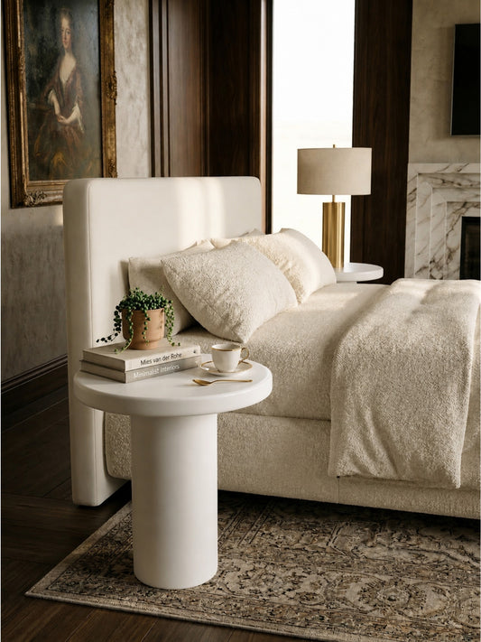 Modern Round Side Table with Curved Design | Minimalist Accent Table for Living Room & Bedroom