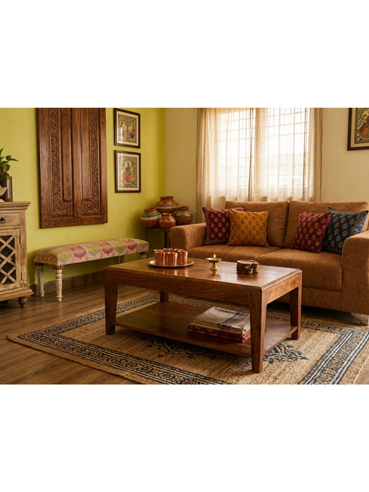 The Gasbh Wooden Coffee Table for Living Room | Solid Wood Rectangular Center Table with Lower Open Shelf Storage | Sturdy and Durable Design | Modern Center Table for Home Sofa and Lounge