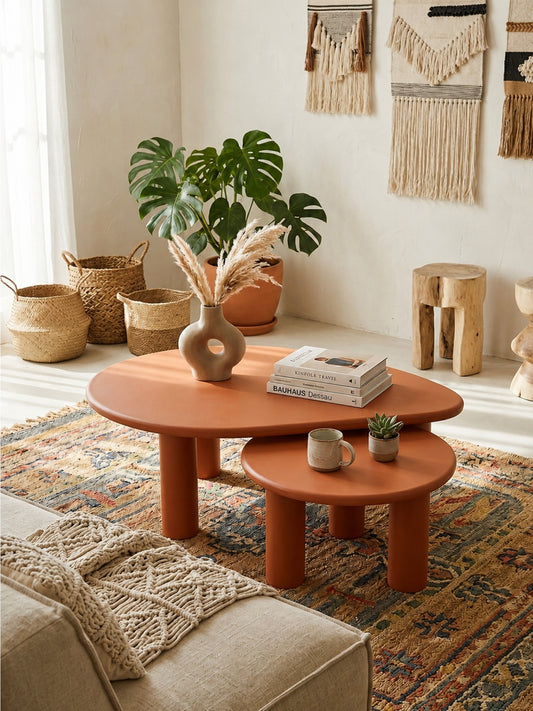 The Gasbh Set of 2 Coffee Tables for Living Room | Designer Duo Nesting Center Tables with Round and Organic Freeform Tops | Modern Side Tables for Home Sofa and Lounge | Contemporary Accent Table Set