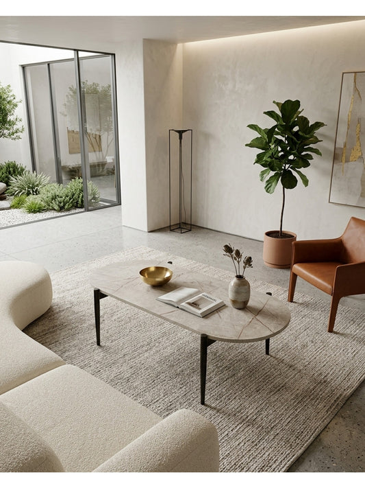 The Gasbh Marble Finish Coffee Table for Living Room | Engineered Wood Top with Solid Iron Round Legs | Modern Wooden Center Table with Stone Effect Finish | Easy Assembly Table for Home Sofa and Lounge