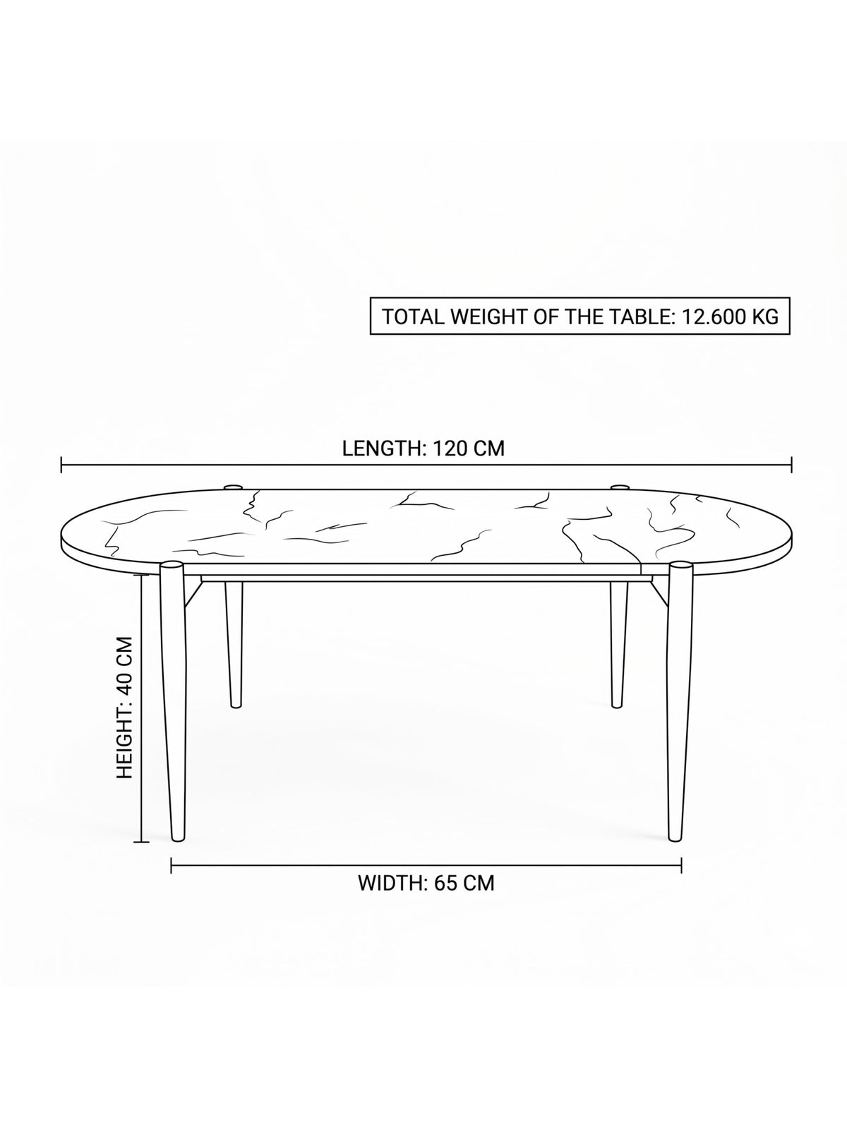 The Gasbh Marble Finish MDF Coffee Table for Living Room | Modern Wooden Center Table with Rounded Oval Top and Sturdy Iron Legs | High Density MDF Top | Contemporary Coffee Table for Home Sofa and Lounge