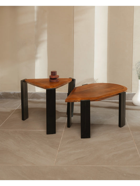 The Gasbh Set of 2 Coffee Tables for Living Room | Solid Acacia Wood Top with Sturdy Iron Legs | Modern Wooden Nesting Center Tables with Natural Wood Finish | Side Tables for Home Sofa and Lounge