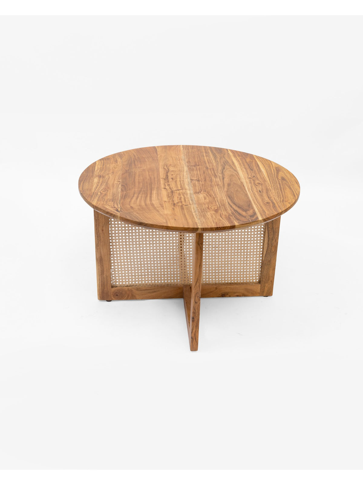The Gasbh Solid Wood Coffee Table with Natural Cane | Round Wooden Center Table with Handcrafted Cane Panel and Pedestal Base | Compact Living Room Coffee Table for Home Sofa and Lounge