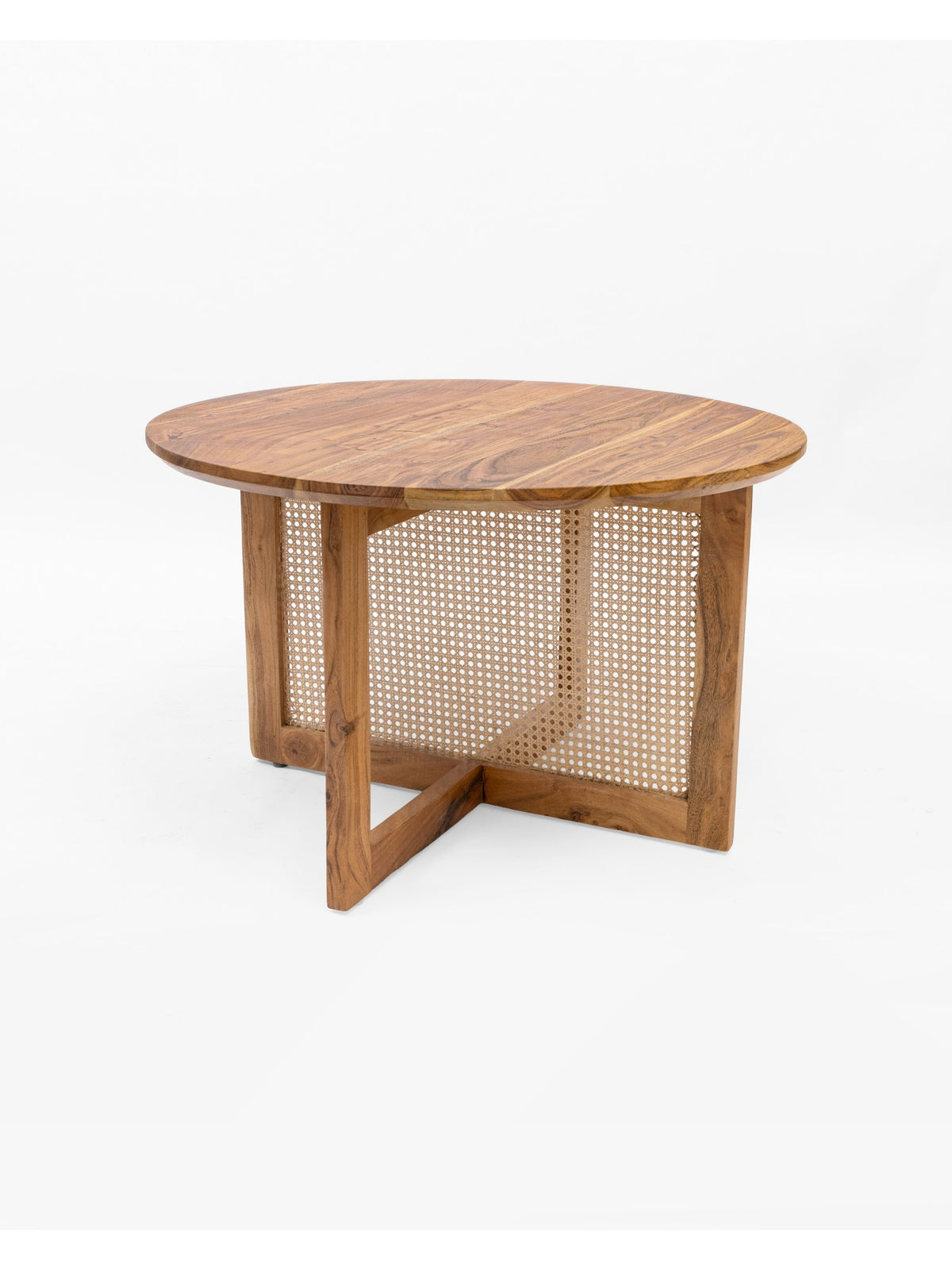 The Gasbh Solid Wood Coffee Table with Natural Cane | Round Wooden Center Table with Handcrafted Cane Panel and Pedestal Base | Compact Living Room Coffee Table for Home Sofa and Lounge
