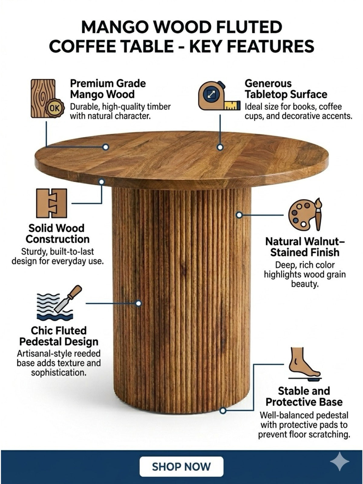 Mango Wood Fluted Coffee Table
