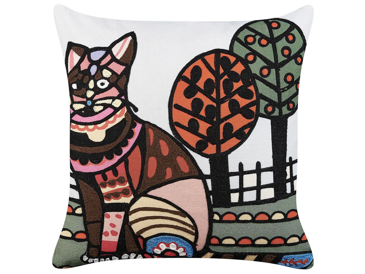 MEHSANA - Cat Motif  Embroidered Cushion Cover