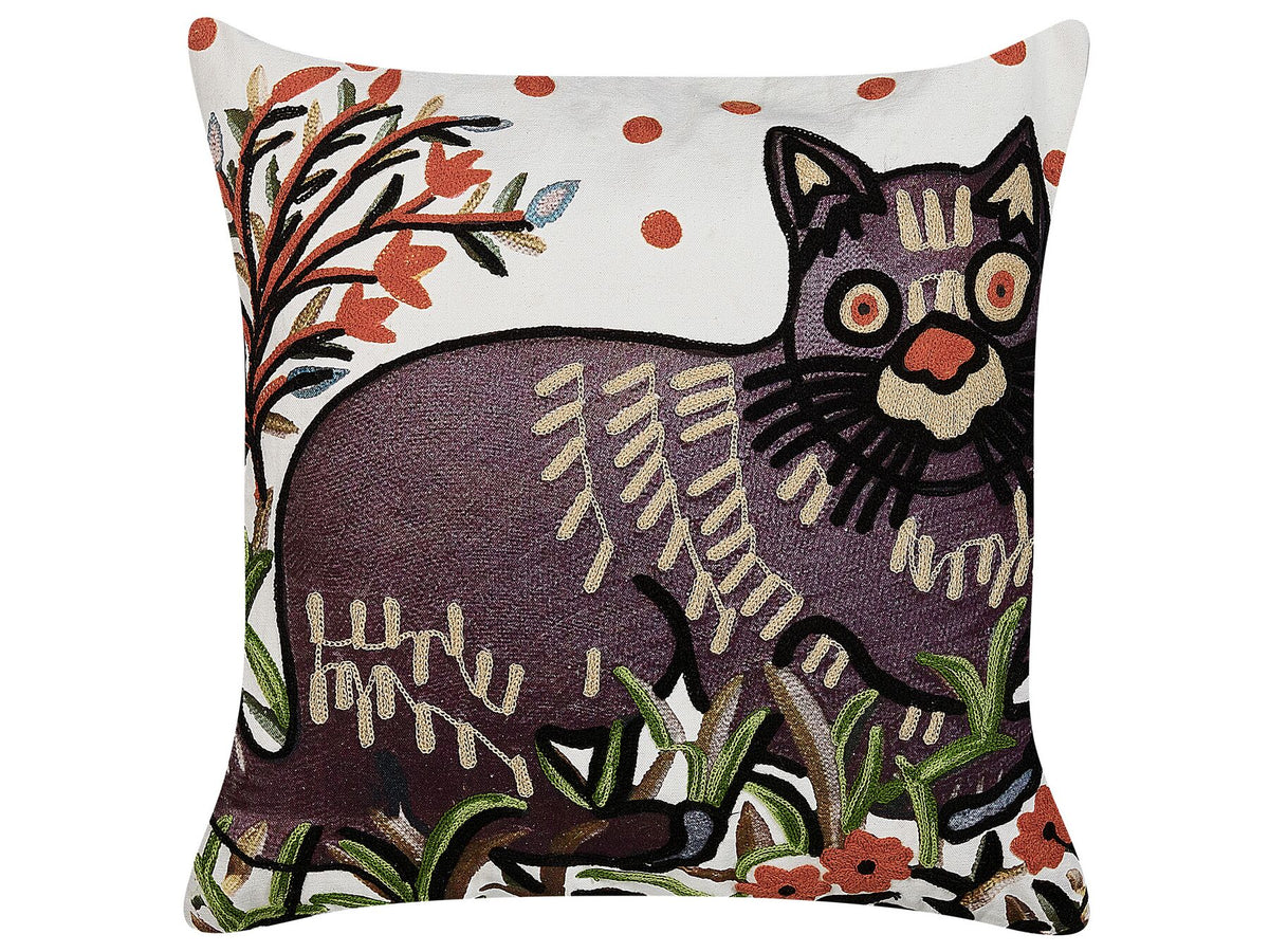 PHUSRO - Cat Motif  Embroidered Cushion Cover