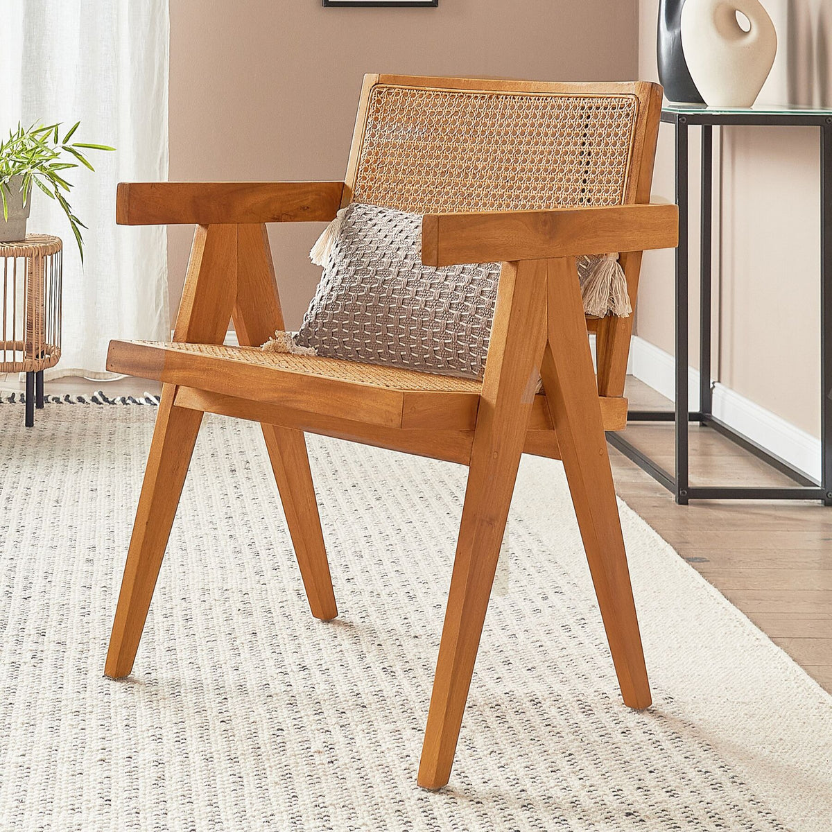 DAYTONE Timeless Acacia Wood Chair with Classic Cane Detailing